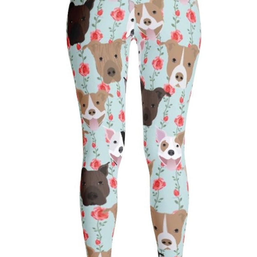 Blue and Brown Cartoon Bully Dog Print Leggings